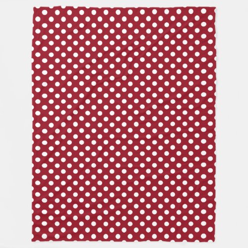 White Polka Dots on Crimson Red Fleece Blanket