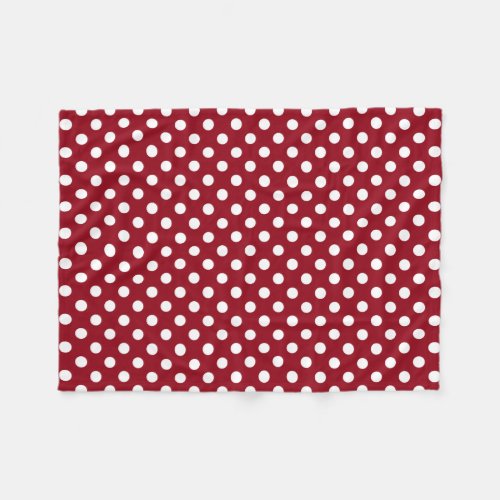 White Polka Dots on Crimson Red Fleece Blanket