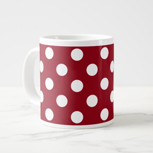 White Polka Dots on Crimson Red Large Coffee Mug