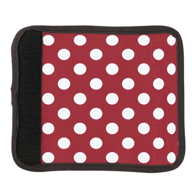 White Polka Dots on Crimson Red Luggage Handle Wrap (Front)