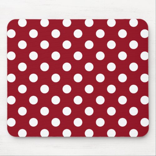 White Polka Dots on Crimson Red Mouse Pad