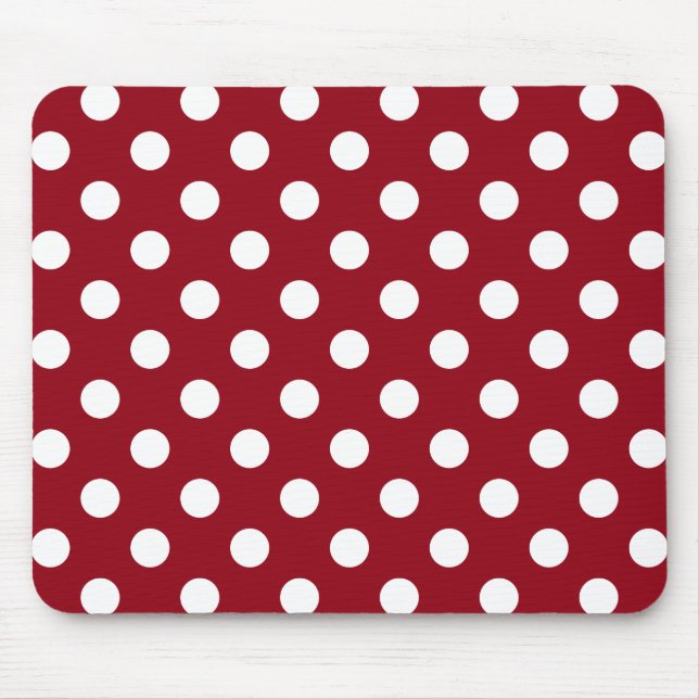 White Polka Dots on Crimson Red Mouse Pad (Front)