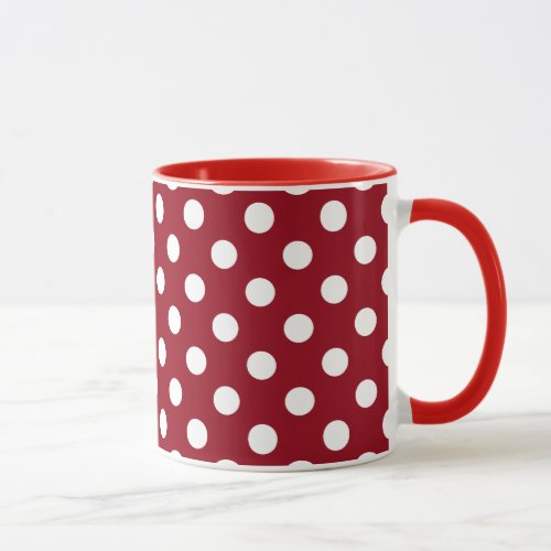 White Polka Dots on Crimson Red Mug