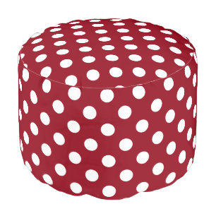 White Polka Dots on Crimson Red Pouf