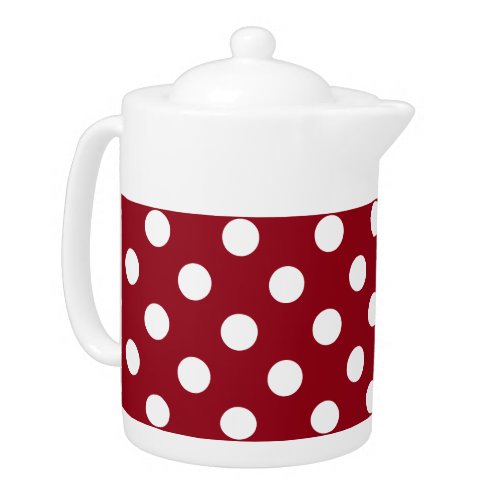 White Polka Dots on Crimson Red Teapot