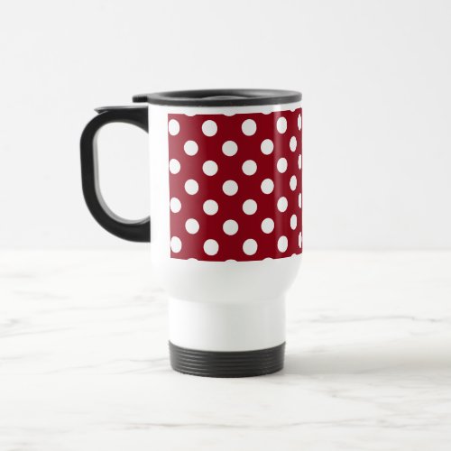 White Polka Dots on Crimson Red Travel Mug