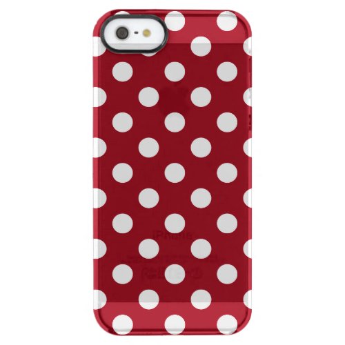 White Polka Dots on Crimson Red Clear iPhone SE55s Case