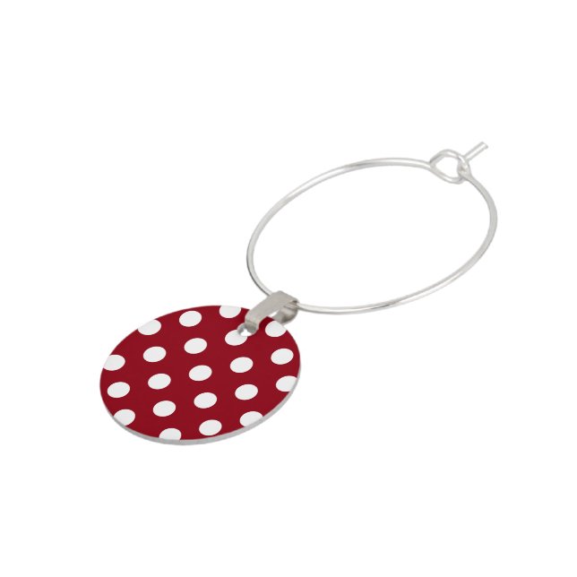 White Polka Dots on Crimson Red Wine Charm (Side)
