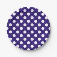 White polka dots on dark blue