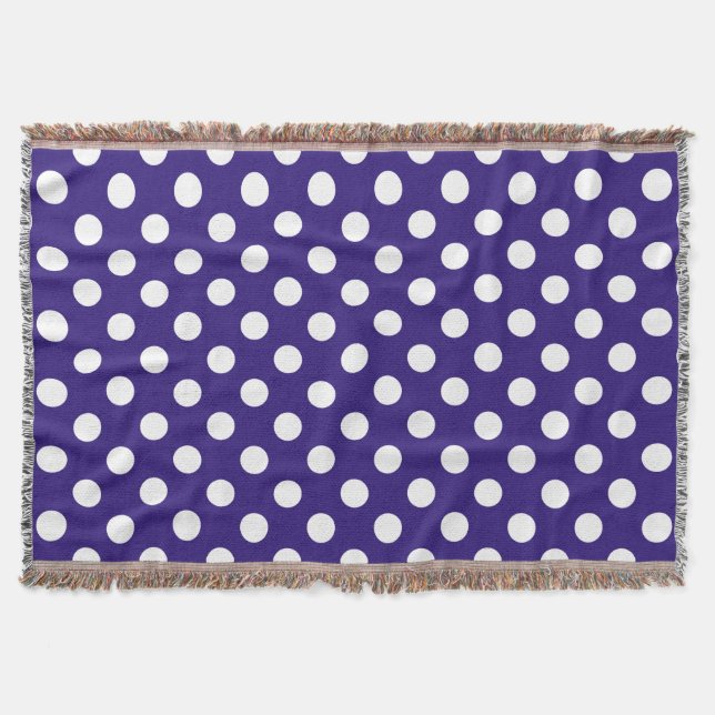 White polka dots on dark blue throw blanket (Front)