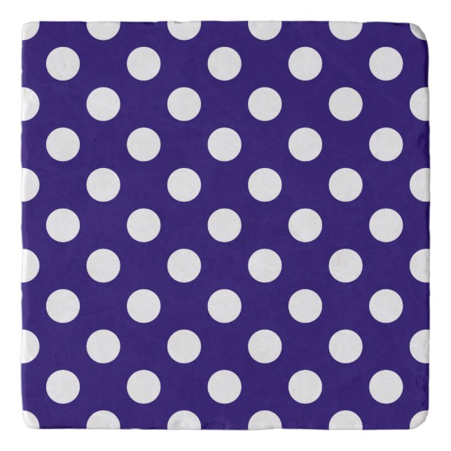 White polka dots on dark blue trivet (Front)