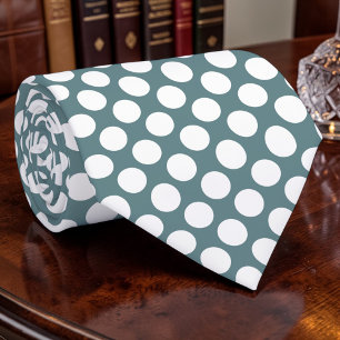 White Polka Dots on Dusty Blue Custom Necktie