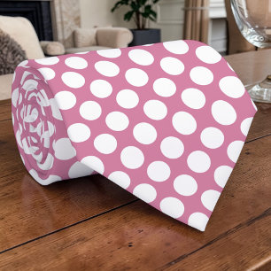White Polka Dots on Dusty Pink Custom Necktie