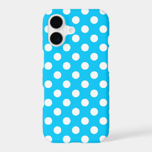 White polka dots on electric blue iPhone 17 case