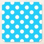 White Polka Dots On Electric Blue Square Paper Coaster at Zazzle