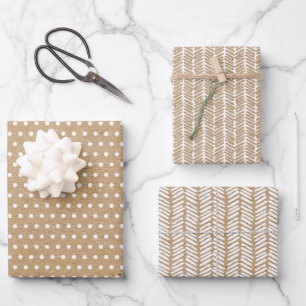 White Polka Dots On Faux Rustic Brown Kraft Wrapping Paper Sheets