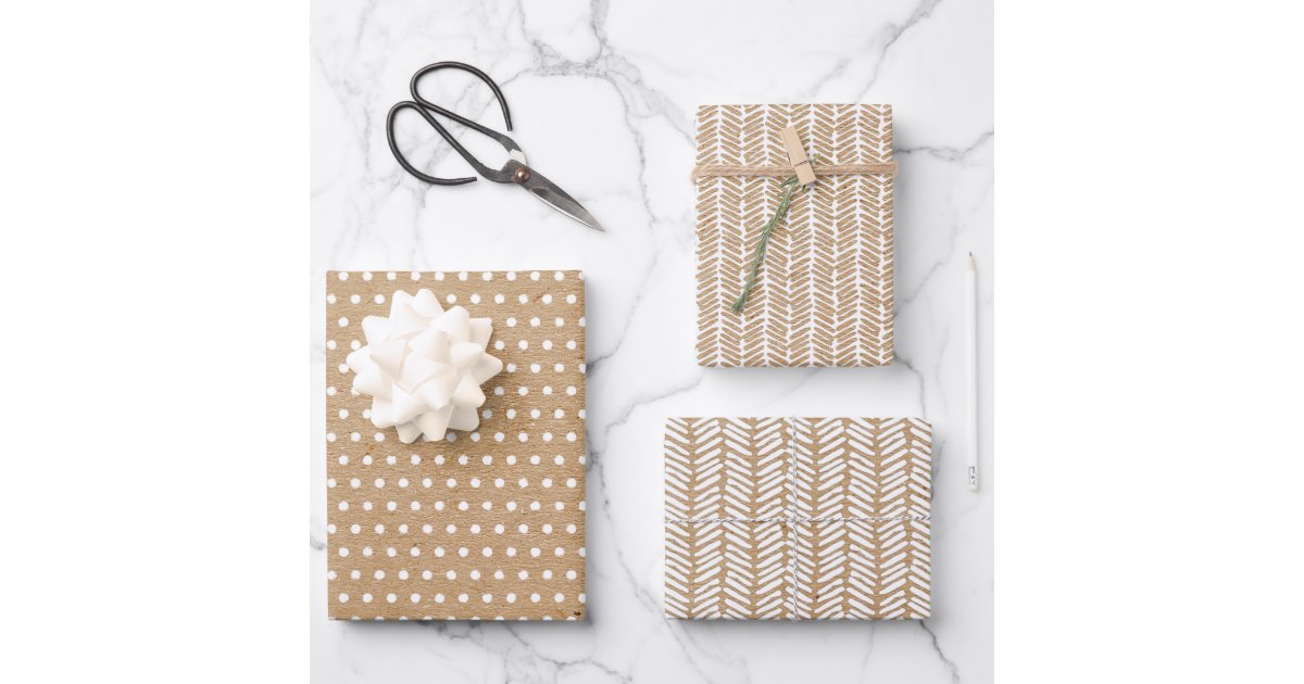 White Polka Dots On Faux Rustic Brown Kraft Wrapping Paper Sheets