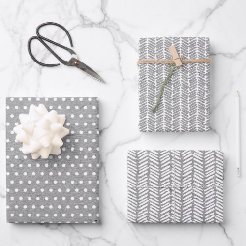 White Polka Dots On Faux Rustic Gray Kraft Wrapping Paper Sheets