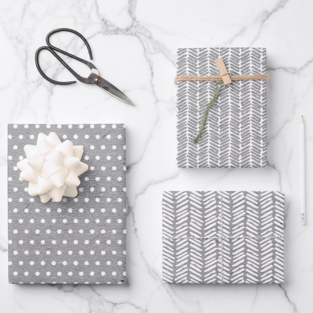 White Polka Dots On Faux Rustic Gray Kraft Wrapping Paper Sheets (Front)