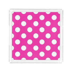 White polka dots on fuchsia acrylic tray