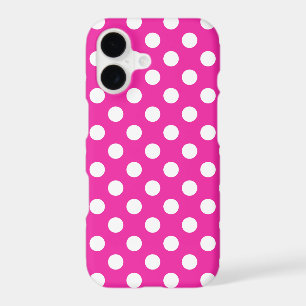 White polka dots on fuchsia iPhone 17 case