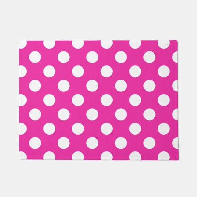 White polka dots on fuchsia doormat (Front)