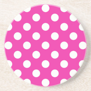 White polka dots on fuchsia drink coaster