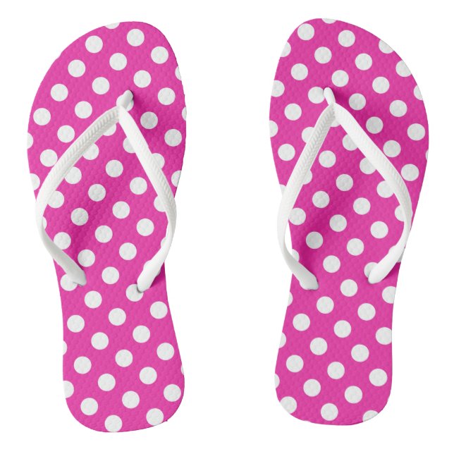 White polka dots on fuchsia flip flops (Footbed)