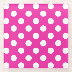 White polka dots on fuchsia glass coaster
