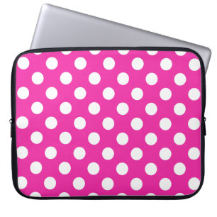 White polka dots on fuchsia laptop sleeve