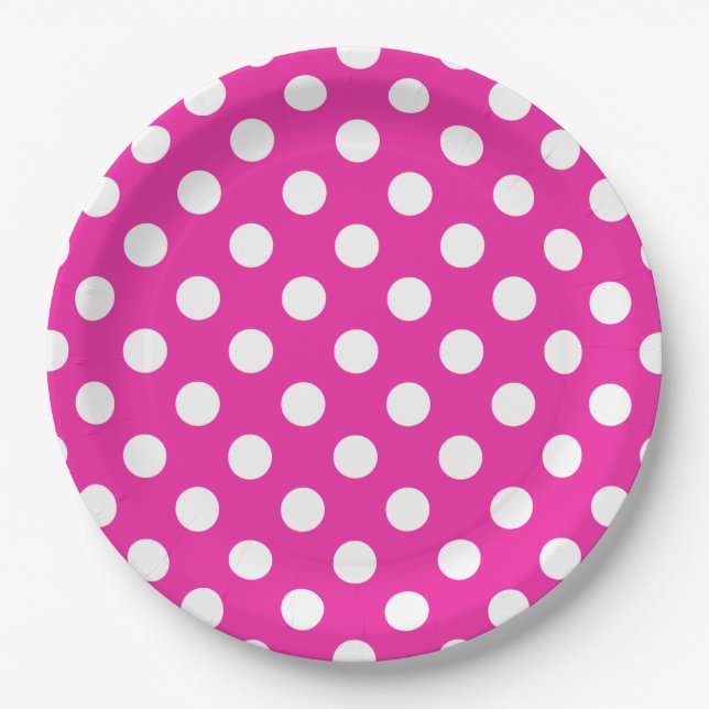 White polka dots on fuchsia paper plates (Front)