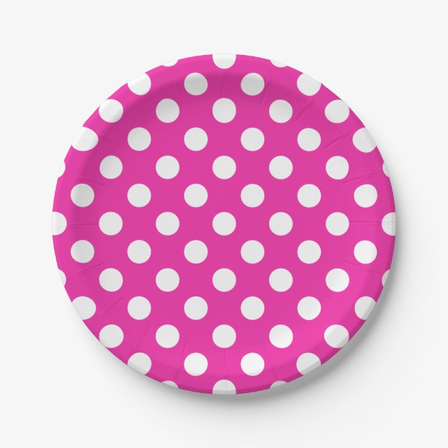 White polka dots on fuchsia paper plates (Front)