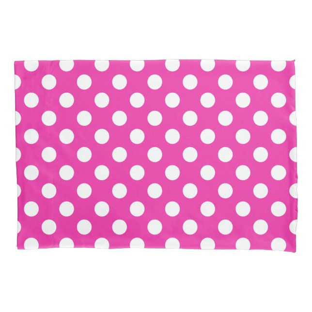 White polka dots on fuchsia pillow case (Front)