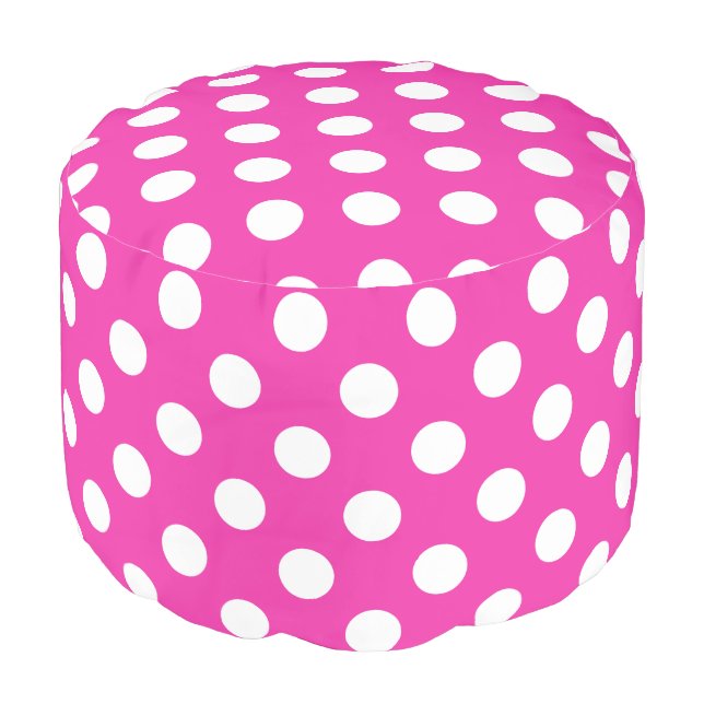 White polka dots on fuchsia pouf (Angled Front)