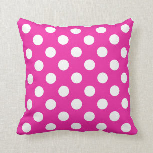 White polka dots on fuchsia throw pillow