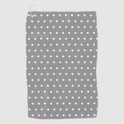 White Polka Dots on Gray Background  Golf Towel