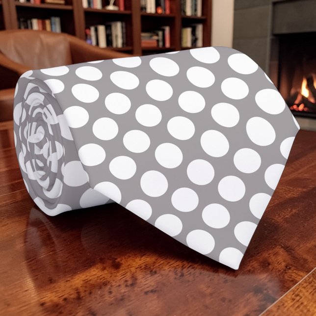 White Polka Dots on Gray Custom Necktie (Creator Uploaded)