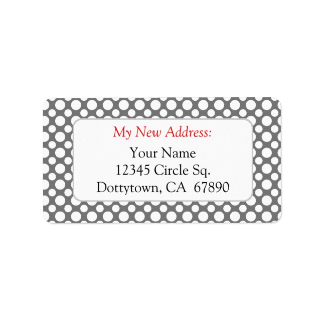 White Polka Dots on Gray Custom New Address Lables Label (Front)
