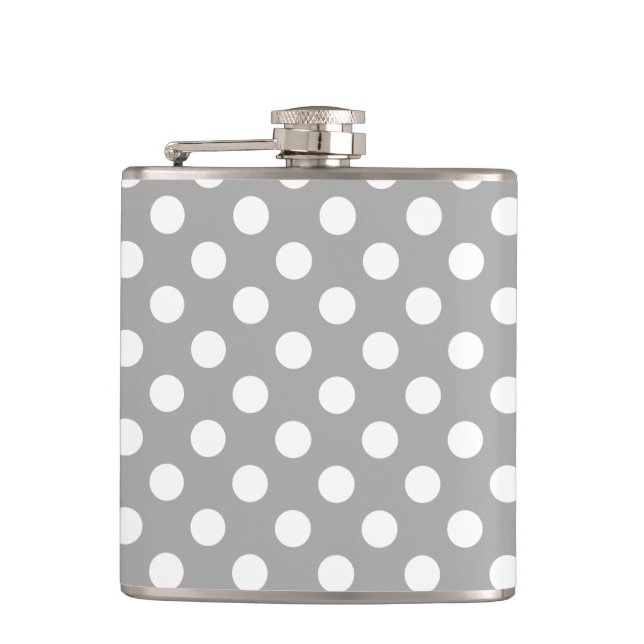 White polka dots on gray flask (Front)