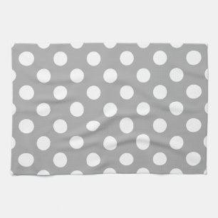 White polka dots on gray kitchen towel
