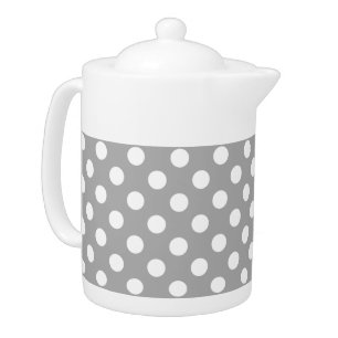 White polka dots on gray teapot
