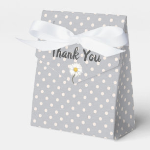 white polka dots on gray thank you favor boxes