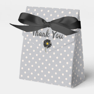 white polka dots on gray thank you favor boxes