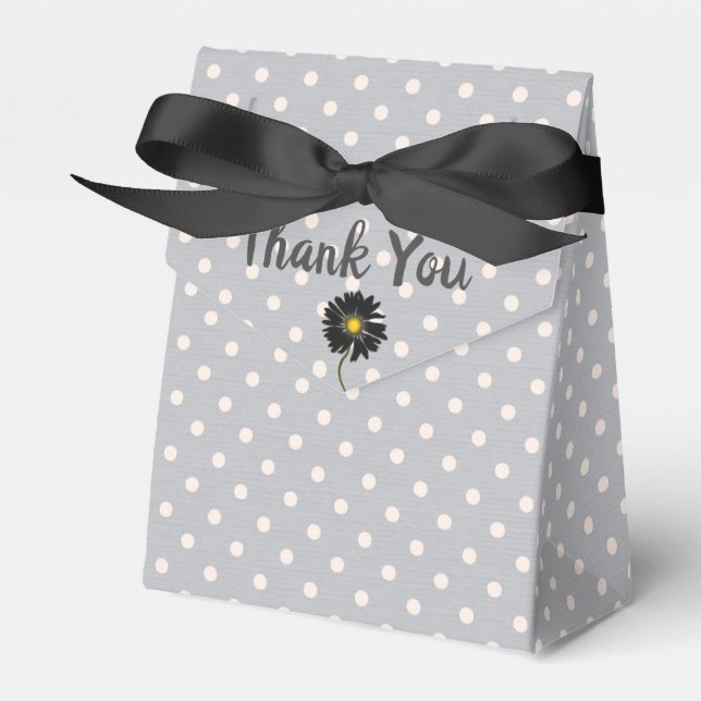 white polka dots on gray thank you favor boxes (Front Side)