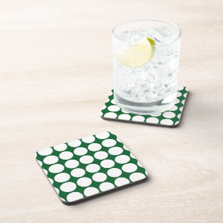 White Polka Dots on Green Beverage Coaster