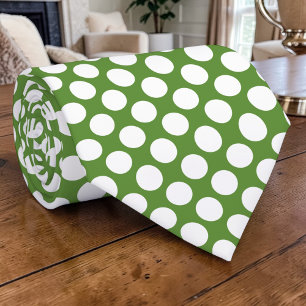 White Polka Dots on Green Custom Necktie