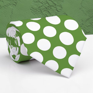 White Polka Dots on Green Custom Necktie