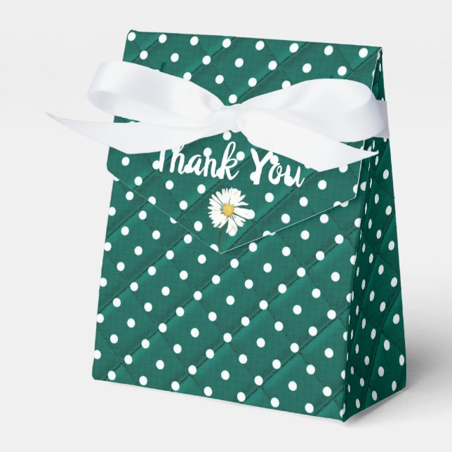 white polka dots on green favor boxes (Front Side)