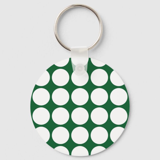 White Polka Dots on Green Keychain (Front)