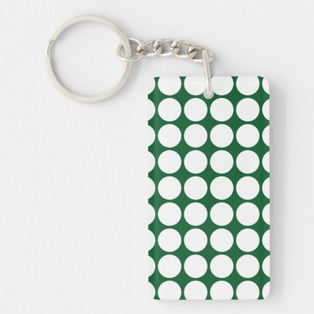 White Polka Dots on Green Keychain (Front)